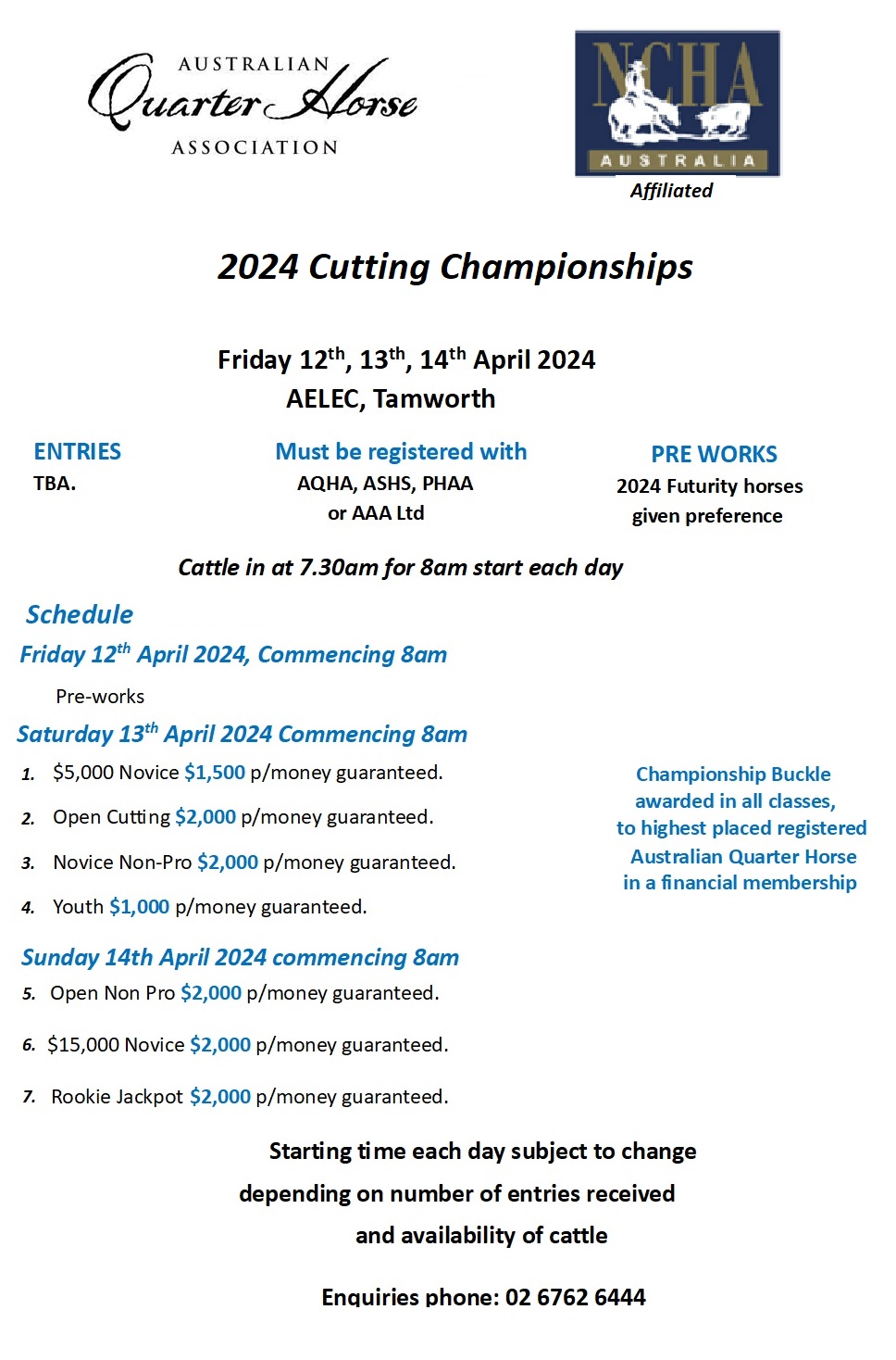 AQHA 2024 CUTTING CHAMPIONSHIPS Australian Quarter Horse Association